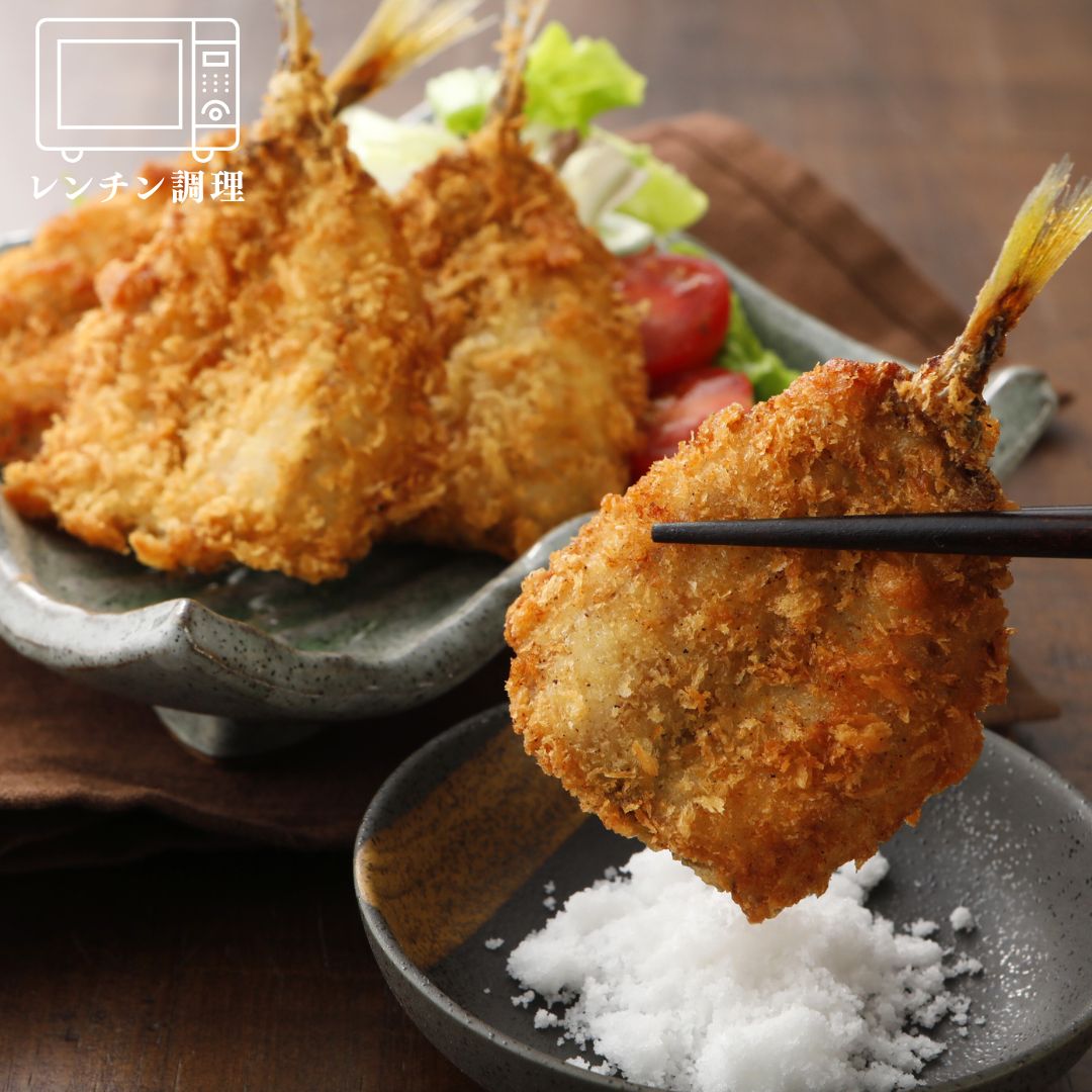 隠岐海士町産のマアジを使用した揚げ調理済みのアジフライです。レンジで温めるだけの簡単調理でお召し上がりいただけます。